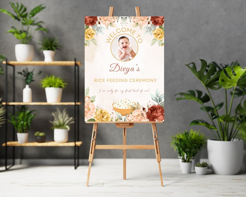 Rice Feeding Ceremony Welcome Sign Rice Weaning Welcome Sign Rice Feeding Decoration Sign Editable Welcome Poster DIGITAL DOWNLOAD image 4