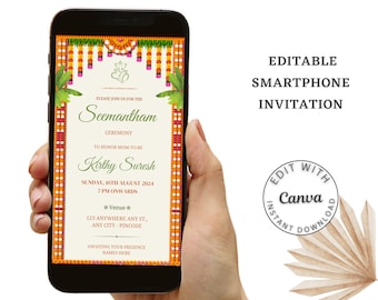 Seemantham Invitation Card | Indian Baby Shower Invitation Template | Godh Bharai Invitation |  | Electronic Digital Mobile Invite