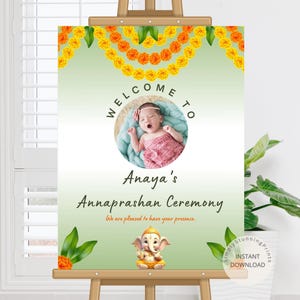Editable Annaprasana Welcome Sign: Rice Ceremony Decoration (Digital File, 18x24 & 24x36 inches)