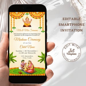 Indische Mundan Zeremonie Einladung: Chola Tonsure Invite (Digital Smartphone Evite)