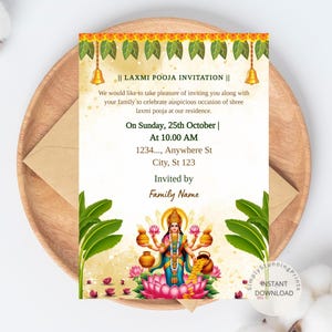 Laxmi Pooja Invitation: Varamahalakshmi Vratham, Editable Digital Invite