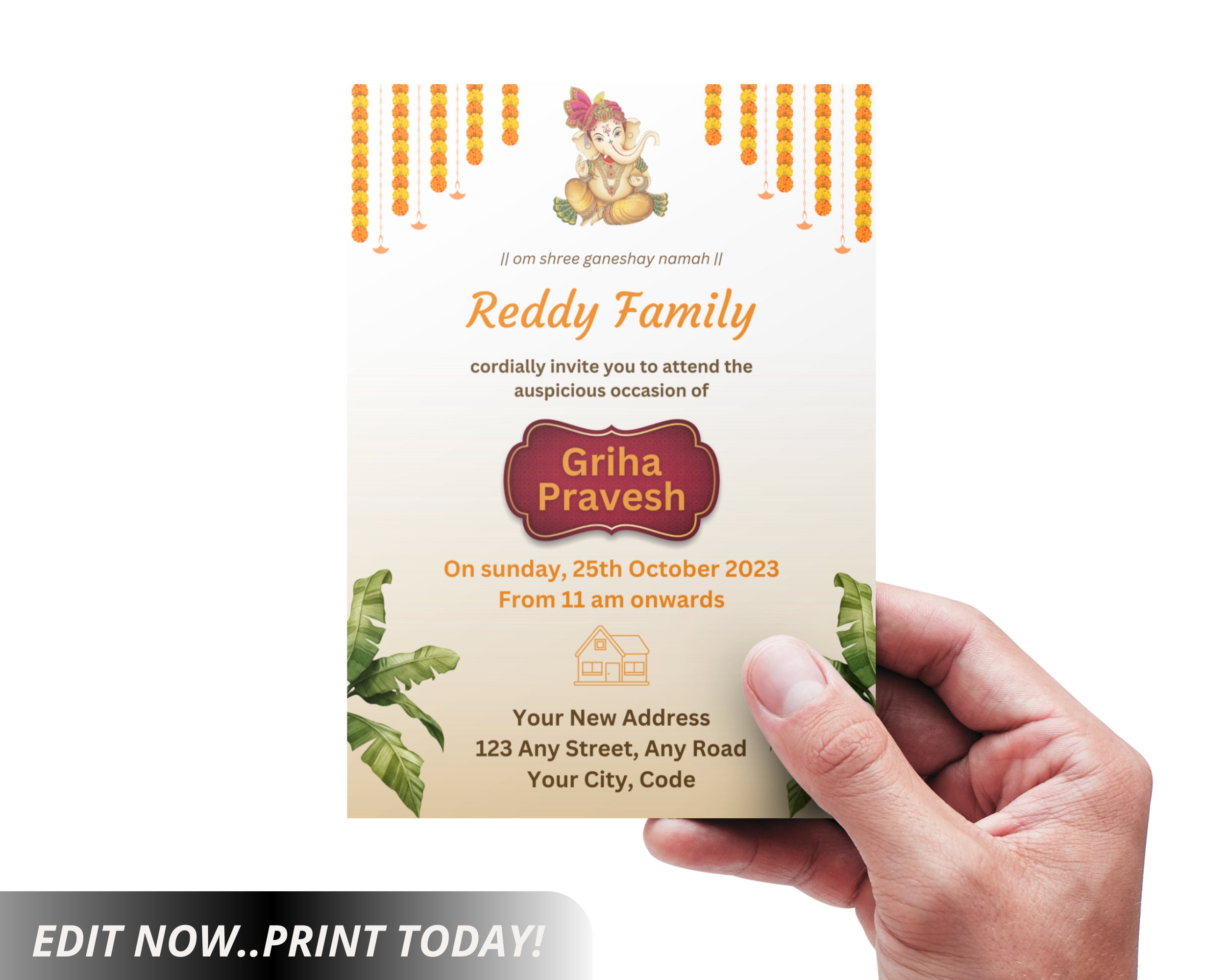 Editable Griha Pravesh Invitation Indian Housewarming - Etsy Finland