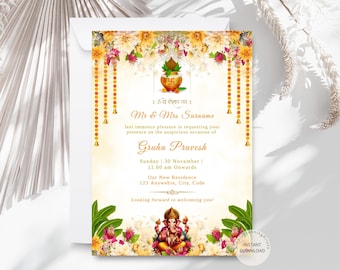 Invitación de Grah Pravesh: Invitación para una fiesta de inauguración de una casa india (Descarga digital)