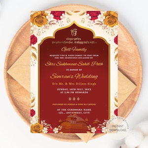 Cartão do convite do trajeto de Sri Sukhmani Sahib de <br> Entrega Rápida? Sikh que Wedding Sukhmani Sahib de <br> Entrega Rápida? Modelo de convite de Akhand Paath | Download digital