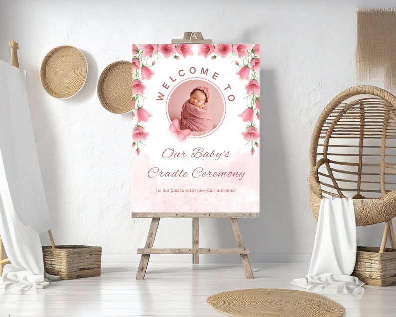 Editable Baby Girl Cradle Sign Naming Ceremony Entry Sign