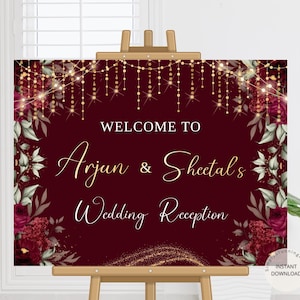Indian Wedding Reception Welcome Sign: Red Floral Decor (Digital Download)