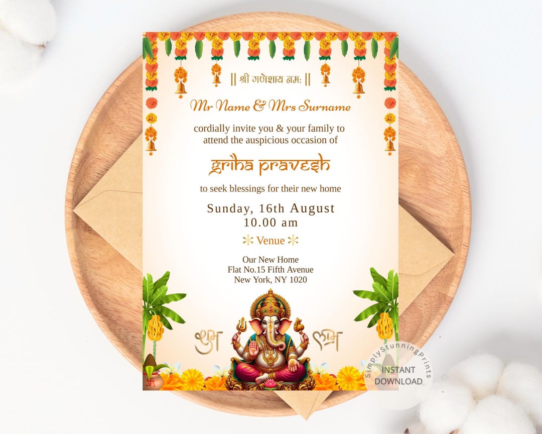 Indian Griha Pravesh Invitation Card | Housewarming Invitation Card | Vastu Pooja Invitation Template | Electronic Digital Invitation - Etsy Canada