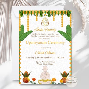 Upanayanam Ceremony Invitation: Thread Ceremony Card (Digital)