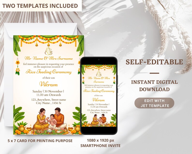 Traditional Rice Feeding Ceremony Invitation: Annaprashan Invite ...