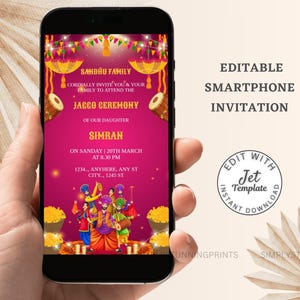 Invitation numérique de cérémonie de Jaggo | Faire-part Jaggo Night | Faire-part de pré-mariage Panjabi | Faire-part Jaggo | Invitation électronique mobile