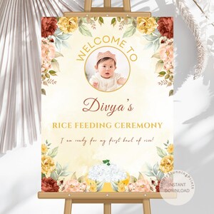 Welcome Rice Editable Rice Feeding Ceremony Welcome Sign: Floral Design (digital ...