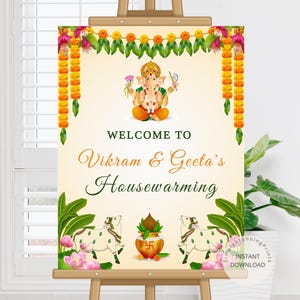 Indian Housewarming Welcome Sign: Pichwai Graha Pravesh Decor (Digital Download)