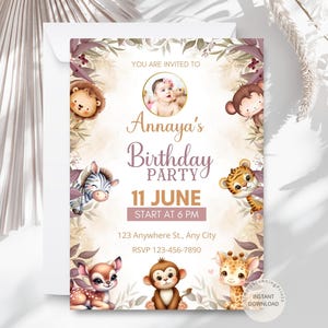 Wild One Geburtstags-Foto-Einladung | Baby-Tierparty (Digital)