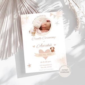 Baby Cradle Ceremony Invitation: Printable Naming Day Card (Digital Download)
