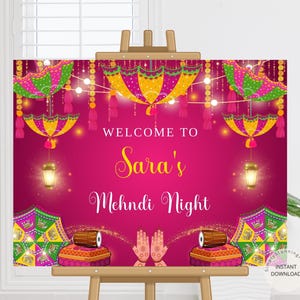 Vibrant Mehndi Welcome Sign: Indian Wedding Entrance Decor (Digital Download 18&quot;X24&quot;, 24&quot;X36&quot;)