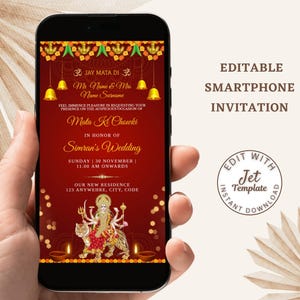 Mata ka Jagrata Invitation | Mata ki Chowki Invitation Template | Mata Rani Invite | Hindu Religious Event Invite | Editable Phone Invite