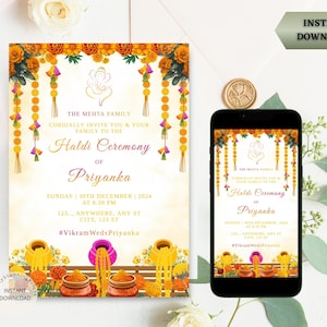 Invitation indienne Haldi | Faire-part de cérémonie Pithi | Invitation Maiyan | Invitation de soirée Haldi électronique | TÉLÉCHARGEMENT NUMÉRIQUE