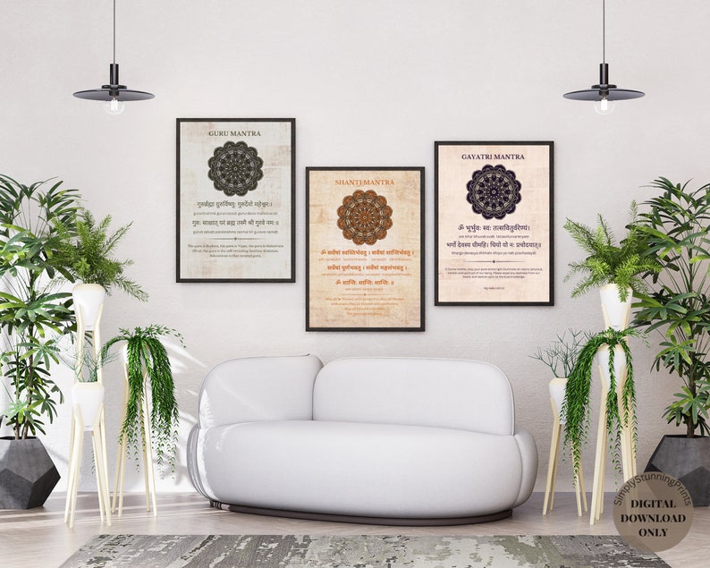 Mantra Wall Art Set: Shanti, Gayatri, Guru Mantras (digital Download ...