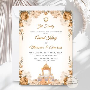 Floral Anand Karaj Invitation: Sikh Wedding Invite (Digital Download)