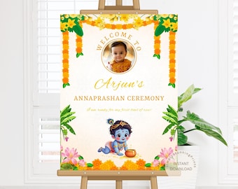 Krishna Annaprashan Welcome Sign: Marigold Garlands Decor (Digital Download)