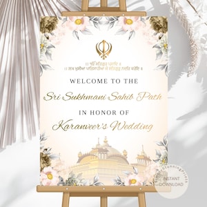 Floral Sukhmani Sahib Path Welcome Sign: Sikh Wedding Decor (Digital Download)