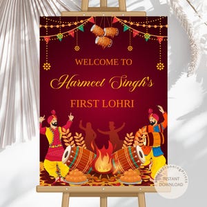 Färgglad Lohri-välkomstskylt: Punjabi Lohri-festdekor (digital nedladdning)