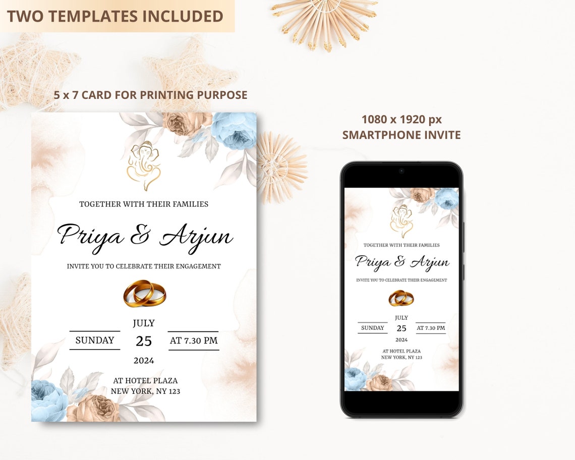 Indian Engagement Invitation Template Floral Engagement Invitation Card