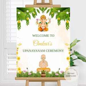 Cartel de bienvenida a la ceremonia del hilo / Cartel de bienvenida a Bratabandha / Cartel de bienvenida a Green Upanayanam / Cartel de bienvenida a Janoi / Póster DIGITAL imprimible