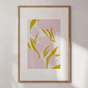 Pink Green Abstract Floral Prints, Spring Flower Wall Art, Botanical Prints, Pink Abstract Wall Art, Neural Retro Wall Art, Danish Prints