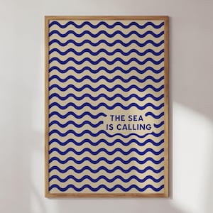 Gedruckt The Sea Is Calling Wand Kunst-Druck – Nautische Küsten Dekor – Ozean Zitat Poster – Strand Haus Kunstwerk – Ungerahmt Blaue Welle