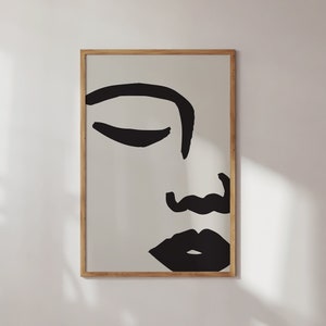 Impresión abstracta de rostro femenino, arte abstracto bohemio femenino, dibujo lineal, póster de arte mural escandinavo, arte mural minimalista imprimible, impresión bohemia