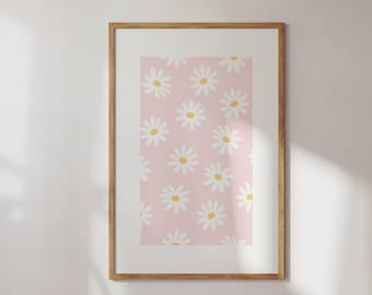 Pink Daisy Print: Retro Floral Wall Art (Digital Download)