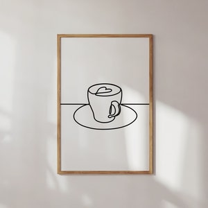 kitchen coffee print, line drawing, fine line art print, coffee bar printable, coffee bar art, tea wall art, neutral print, digital download