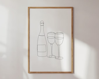 Champagner Linie Kunstdruck: Minimalistische Küchen Dekoration (Digitaler Download)