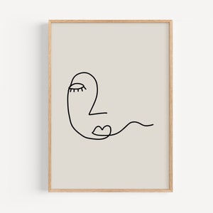 Face Line Drawing DIGITAL Print, Abstract Face Printable Wall Art, Boho Face Line Art, Neutral Wall Art, Minimalist Print, Boho Home Decor