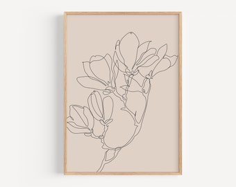 Floral Wall Art Botanical Boho Prints Sketch Drawing Print Minimalist Printable Art Abstract Magnolia Flower Printable Poster Print