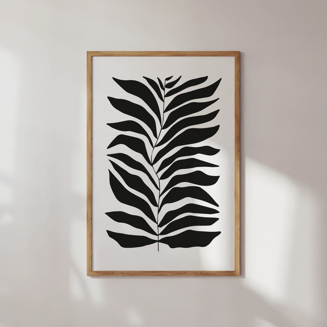 Black Leaf Abstract Art Print: Minimalist Botanical Wall Decor (digital ...