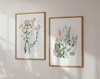 Conjunto de impresiones de flores silvestres de primavera: Arte botánico pastel (descarga digital)