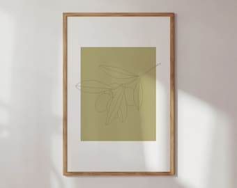 Olive Branch Line Art Print: Green Botanical Gallery Wall (Digital Download)
