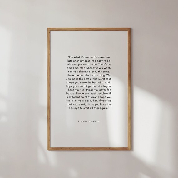 For What It's Worth Quote F. Scott Fitzgerald Quote Etsy