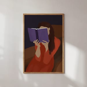 Impressão de arte abstrata de mulher lendo, arte abstrata colorida, arte para impressão, arte de parede de galeria, impressões minimalistas, arte de parede moderna, pôster para impressão