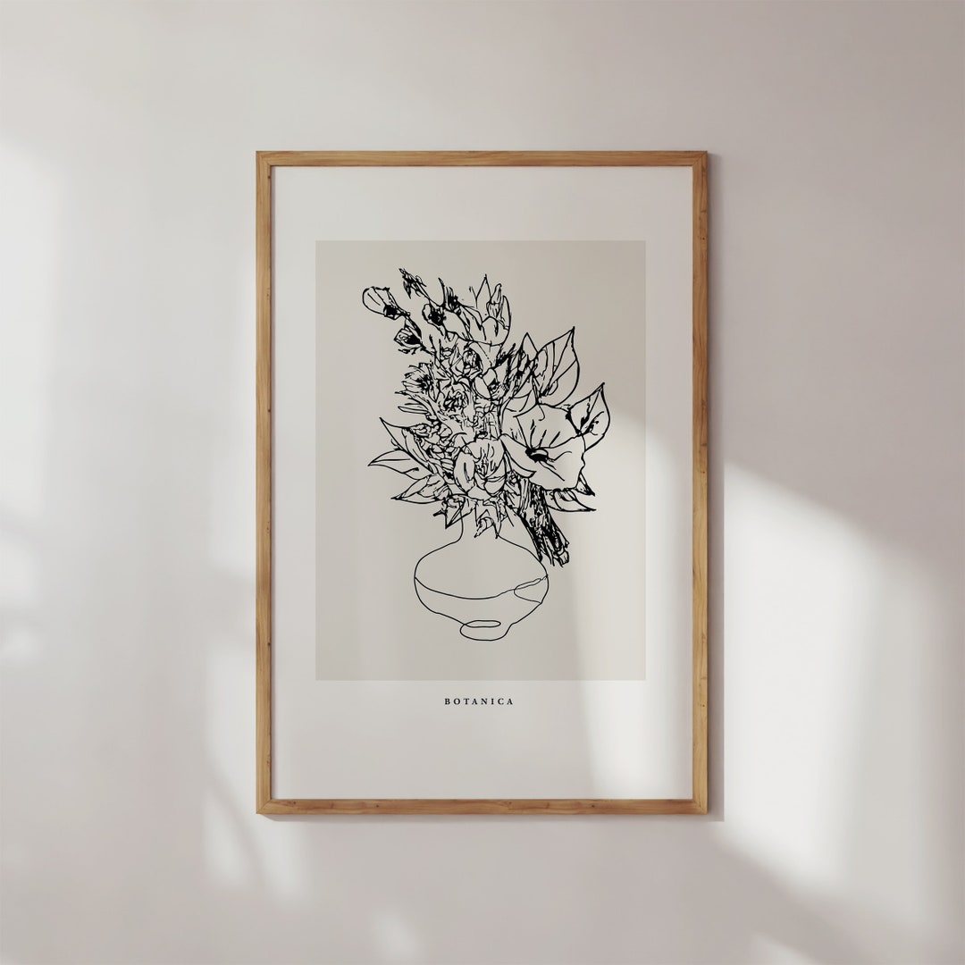 Floral Vase Line Art Print: Neutral Boho Decor (digital Download) - Etsy