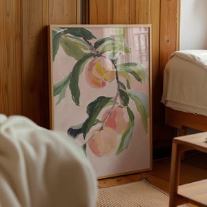 DIGITAL Peach Wall Art Print | Kitchen Fruit Poster | Pink Botanical Decor | Modern Farmhouse Style | Summer Fruit Art | Digital Download