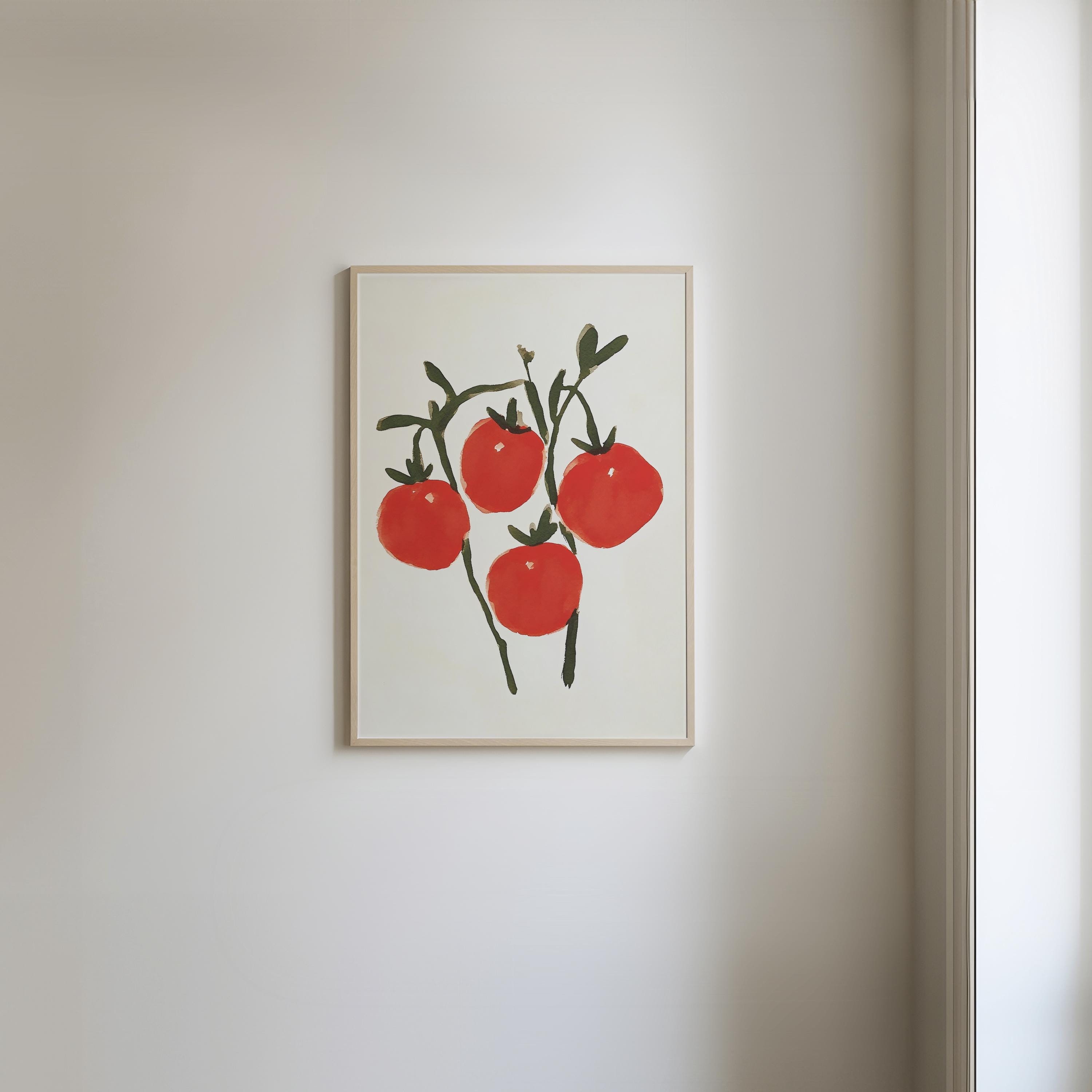 Minimalist Tomato Plant Print: Hand-painted Kitchen Wall Art