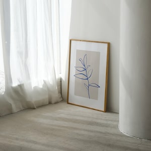 Blue Botanical Line Art Print: Minimalist Boho Decor (Digital Download)