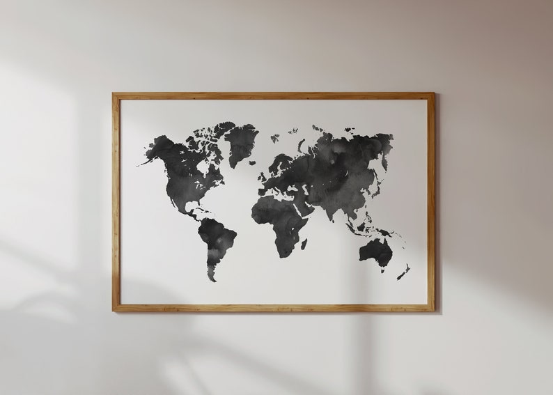 World Map Poster Watercolour World Map World Map Print Etsy Canada