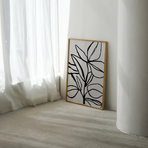 Black Abstract Leaf Print: Boho Botanical Wall Art (Digital Download)