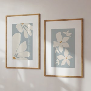 Set of Two Blue Abstract Floral Prints, Gallery Wall Set, Muted Tones Prints, Neutral Decor, Botanical Prints, Printable Wall Art, Flowers