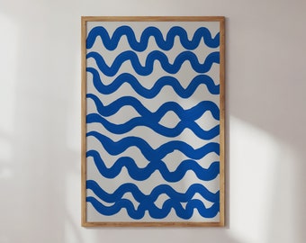 Blue Waves Abstract Art Print: Minimalist Modern Decor (Digital Download)