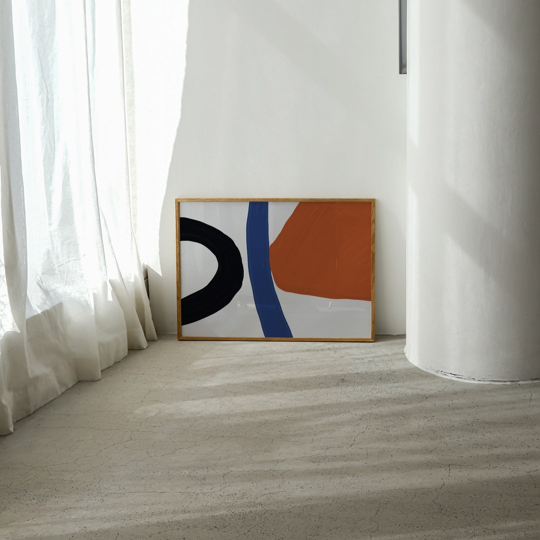 Blue Orange Abstract Art Print: Modern Minimalist Wall Decor (digital ...